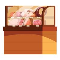 Butcher shop displaying chicken, sausage, and processed meat products vector