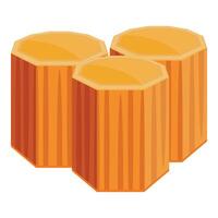 Three hexagonal wooden logs forming a triangle shape vector