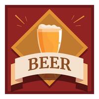 Glass of beer with foam on red background showing brewery logo vector