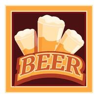 Three refreshing beer glasses with foam for bar menu design vector