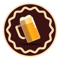 Glass of beer with foam floating on brown round emblem vector