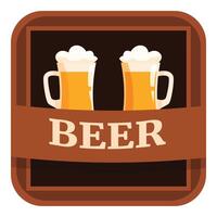 Two beer mugs with foam on wooden signboard with ribbon vector