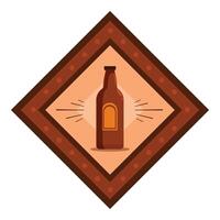 Brown beer bottle with blank label in diamond frame with shining rays vector