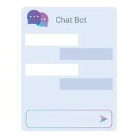 Chat bot window displaying chat history and input field vector