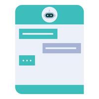 Chatbot messaging on mobile phone screen with chat bubbles displaying vector