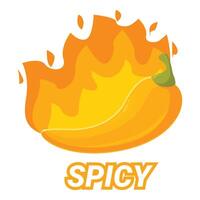 Yellow chili pepper burning with flames, a symbol of spice and heat vector