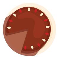 Round chocolate cake with a slice missing from above vector