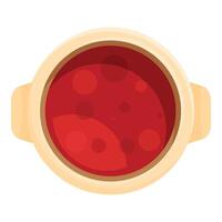 Round pot containing steaming red tomato soup from above vector