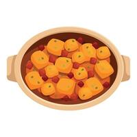 Mapo tofu simmering in traditional earthenware clay pot vector