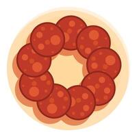 Sliced pepperoni arranged in circle on plate forming empty space in center vector