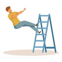 Worker falling down from broken ladder while working on renovation project vector