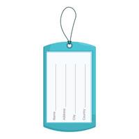Blue luggage tag hanging on string with space for information vector