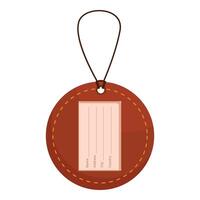 Round leather luggage tag hanging on string with blank label vector