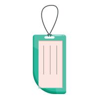 Green vertical plastic badge with string hanging isolated on white background vector