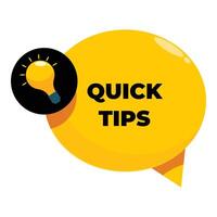 Yellow speech bubble with quick tips text and light bulb icon vector