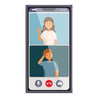 Young people having video call using smartphone app for online conferencing vector