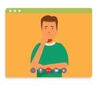 Man is thinking during a video conference call vector