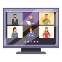Colleague team having video conference meeting on computer screen vector