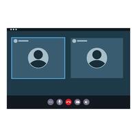 Video conference taking place on a computer screen with a blue border vector