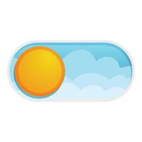 Sun shining through clouds on off switch button cartoon vector