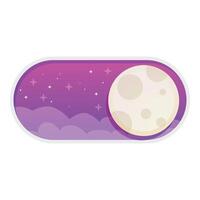 Night mode toggle button showing full moon and stars on purple sky background vector