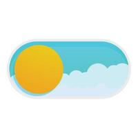 Sun shining through clouds on off switch button cartoon vector
