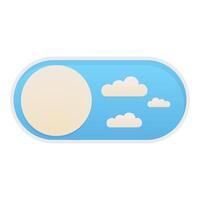 Round button changing day to night with clouds and sun vector