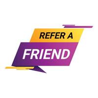 Refer a friend banner with speech bubble showing referral program vector