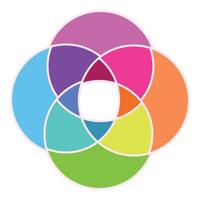 Colorful interlocking circles forming central shape illustrating unity vector