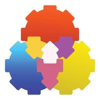 Colorful gears interlocking showing teamwork and collaboration vector