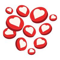 Red and white like buttons floating chaotically in empty space vector