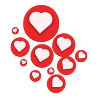 Red round like buttons floating with white hearts inside representing social media success vector