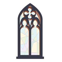 Gothic stained glass window with colorful patterned glass letting light through vector