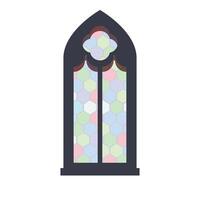 Gothic style window featuring colorful glass design vector