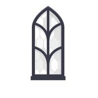 Arched medieval gothic window with stone arch and geometric glass design vector