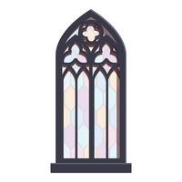 Gothic pointed arch window with leaded stained glass showing light colors vector