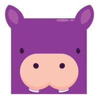 Cute purple hippopotamus face square icon smiling vector