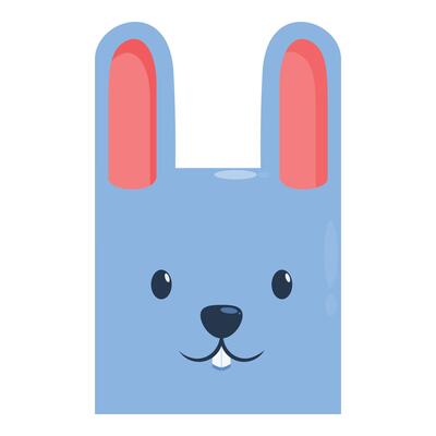 Blue square bunny face smiling showing teeth