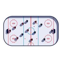 Hockey players competing during ice hockey match on ice rink with markings vector