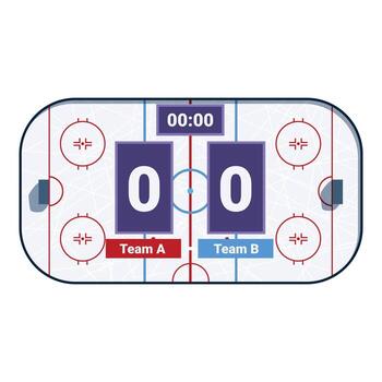 hockey campo demostración marcador con resultado y Temporizador mostrando cero a cero Puntuación durante hielo hockey juego comenzando o final de partido vector