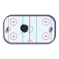 Hockey puck sitting on empty ice rink overhead view vector