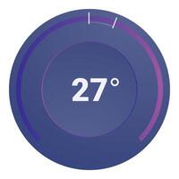 Round thermostat showing increasing temperature reaching 27 degrees celsius vector