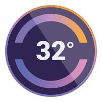 Round icon showing 32 degrees celsius temperature vector