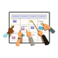 Business people team working planning project on board using sticky notes vector