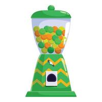 Green gumball machine dispensing colorful candy vector