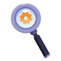 Magnifying glass focusing on a gear setting symbolising problem solving vector
