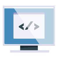 Computer monitor displaying code programming language html css javascript icon vector
