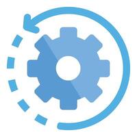 Blue gear turning with circular arrow representing continuous process vector