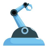 Blue robotic arm picking up object on white background vector