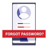 Smartphone showing user profile with forgotten password requesting new one vector